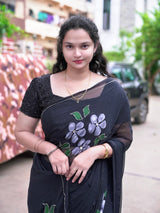 Chiffon handpaint kardhana work saree