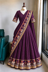 Viscose georgette fully stitched checks lehanga/ half saree