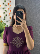 Vichitra silk kolam design 3 tiered maxi with zari boarder