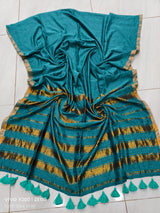 Pure mul cotton zari stripes with tassels saree