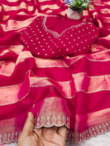 Space silk jharkan work sarees for party wear