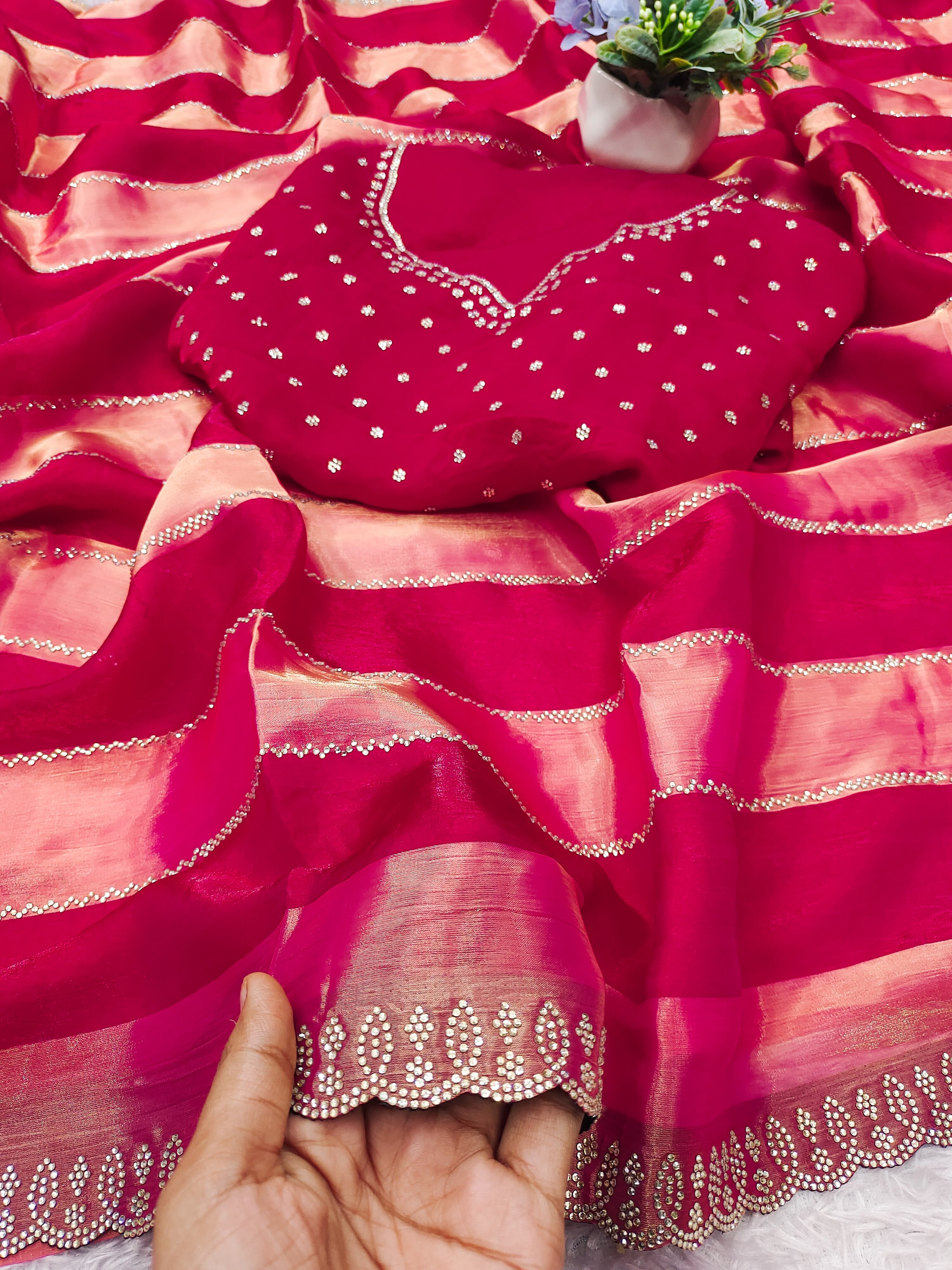 Space silk jharkan work sarees for party wear