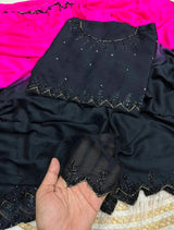 Kajal inspired chinnon dual shade handwork saree