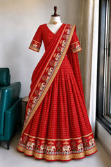 Viscose georgette fully stitched checks lehanga/ half saree