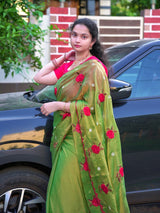 Soft moss silk georgette embroidery saree