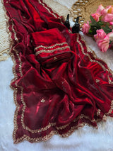 Space silk original handwork gold beads saree