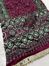 Ajrak crepe silk mirror saree