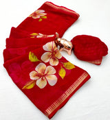 Soft marshmallow georgette floral saree