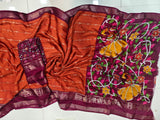 Rust Orange Soft tussar saree kalamkari pallu