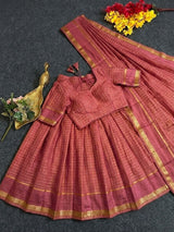 Viscose georgette vintage checks fully stitched half sareee