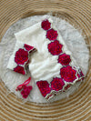 Ivory white and rose petals cutwork saree