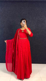 Vichitra silk full stitched anarkali set