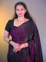 Space silk digital print with jarkhan work partywear saree