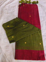 Cotton by Cotton contrast gini work saree with tassels