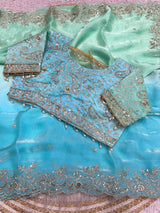 Space Silk Embroidery work saree with stitched blouse