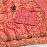 Space silk gold beads work saree