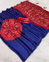 Ajrak bandini print semi modal crepe silk saree