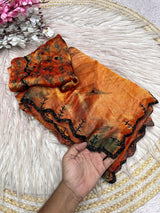 Space silk digital print handwork saree