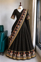 Viscose georgette fully stitched checks lehanga/ half saree
