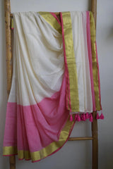 Mul cotton half and half saree