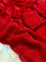 Space silk saree with design work on blouse