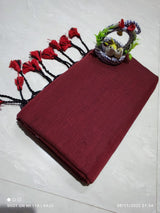 Plain khadi cotton saree with tassels