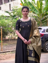 Beautiful maggam work gown and tissue dupatta