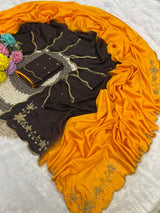 Rangoli crushed dual shade hand work saree