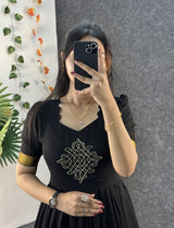Vichitra silk kolam design 3 tiered maxi with zari boarder