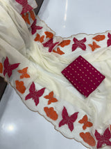 Spring georgette embroidery brush paint saree