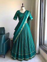 Viscose georgette vintage checks fully stitched half sareee