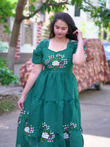 Chanderi floral embroidery maxi frocks for women