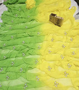 Chiffon leaf pattern dual shade saree
