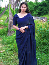 Dark mocha flower space silk saree