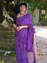 Ajrak design crepe silk mirror saree