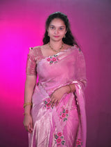Space silk 3d print diamond stone work saree