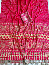 Ajrak design crepe silk mirror saree