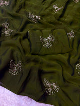 Soft rangoli bird design partywear saree