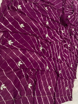 Chiffon lehriya leaf buttis handwork saree