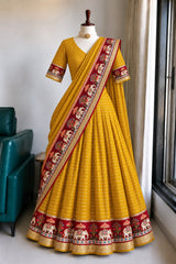 Viscose georgette fully stitched checks lehanga/ half saree