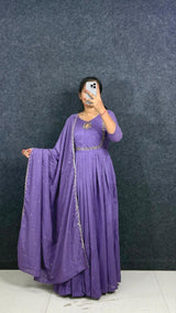 Vichitra silk full stitched anarkali set