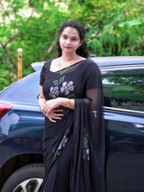 Chiffon handpaint kardhana work saree