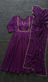 Vichitra silk full stitched anarkali set