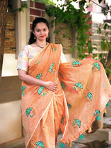 Premium Chanderi Silk Saree Fully Stitched blouse