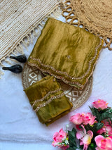 Space silk original handwork gold beads saree