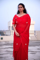 Soft chiffon saree leaf pattern