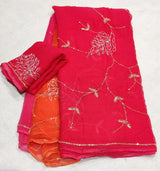 Chiffon pure jaal handwork saree