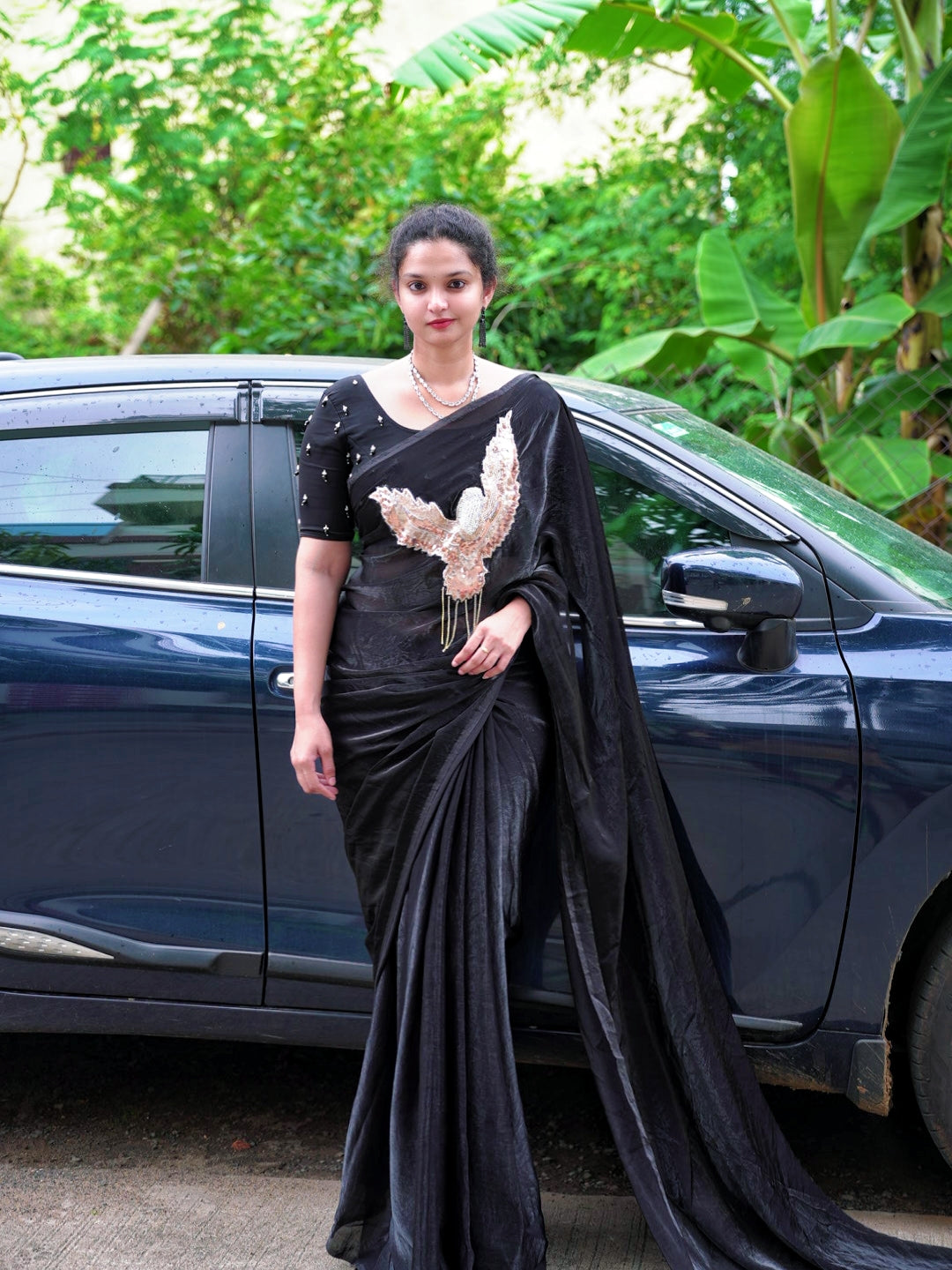 Exclusive Space silk bird patch saree