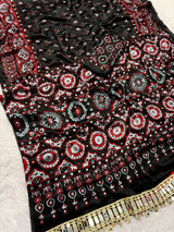 Ajrak crepe silk mirror saree