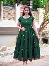 Vichitra silk layered boat neck frock
